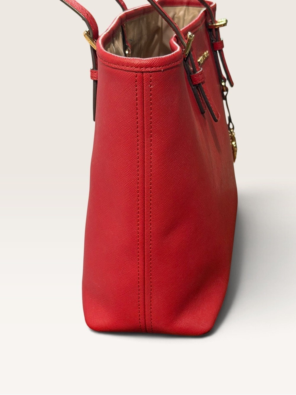 Michael Kors Red Saffiano Tote Bag - Picture 4 of 13